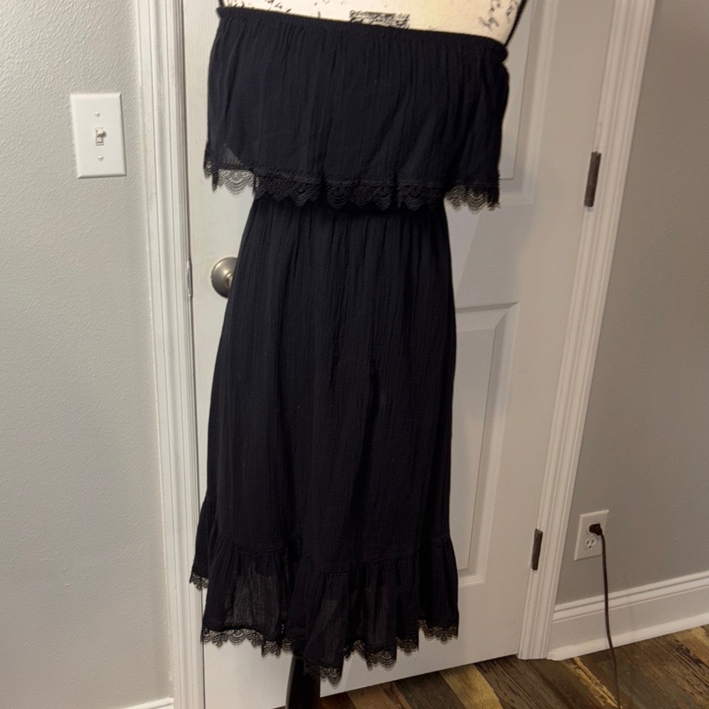 Express Black Strapless Dress with Lace Trim
